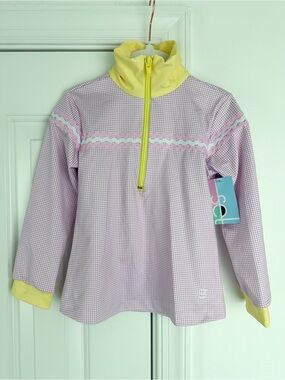 Set Active 3T lavender mini gingham heather half zip NWT